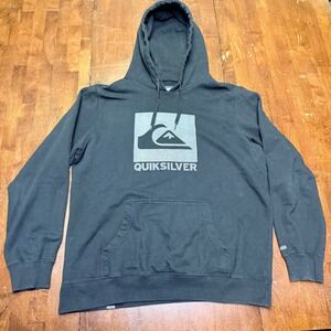 Quiksilver Hoodie Mens XL Black Logo Pullover Sweatshirt Surf Skate